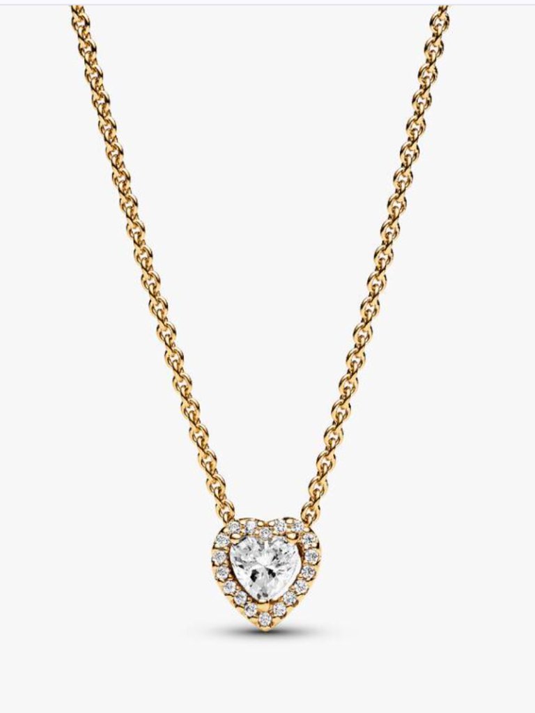 Authentic Pandora Sparkling Heart Collier Necklace 14k Gold Plating